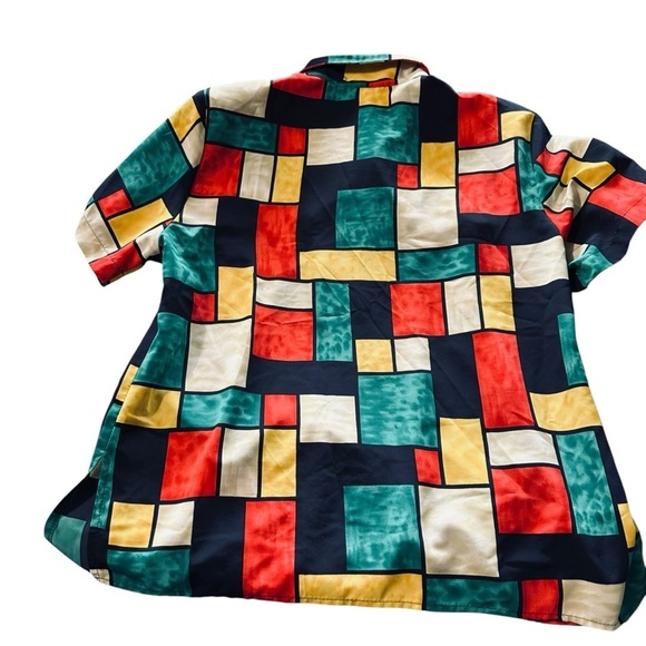 Notations vintage women's side 14 button down, geometric blouse - Picture 2 of 4